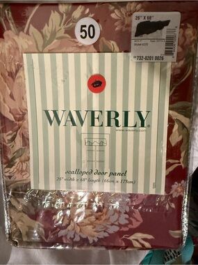 Waverly Scalloped Door Panel - Burgundy and Cream Floral